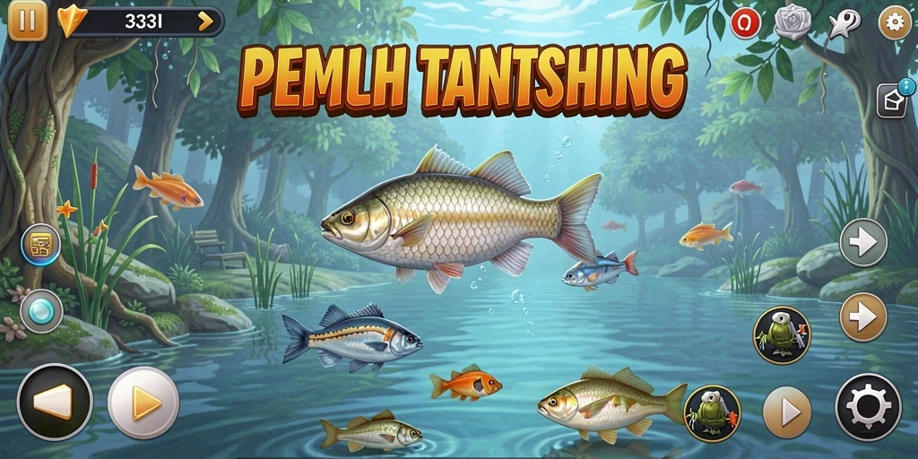 Tampilan gameplay seru dalam 333I yang menampilkan momen menangkap ikan.