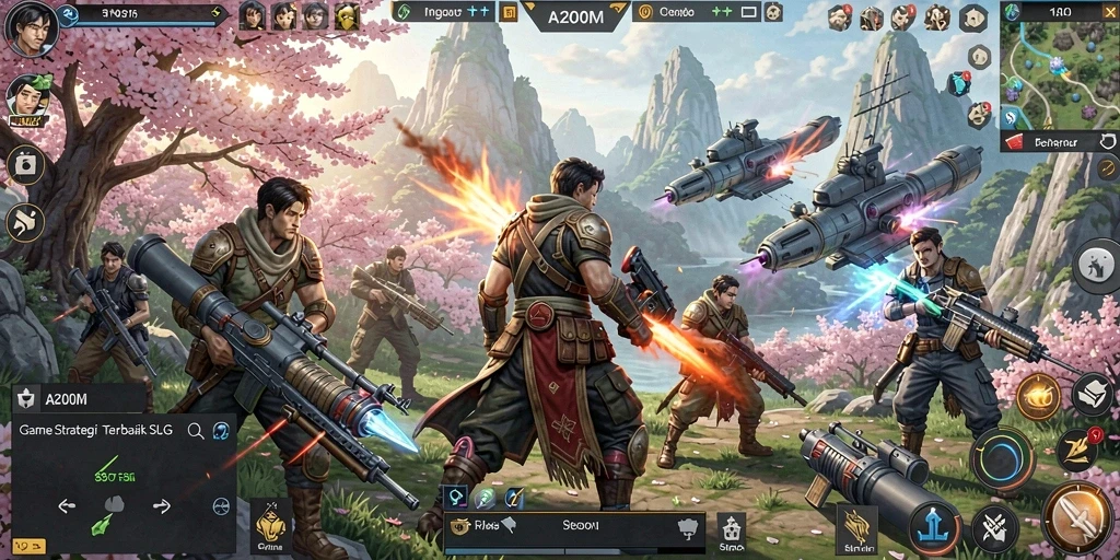 Tangkapan layar gameplay menampilkan strategi dan pertempuran di A200M.