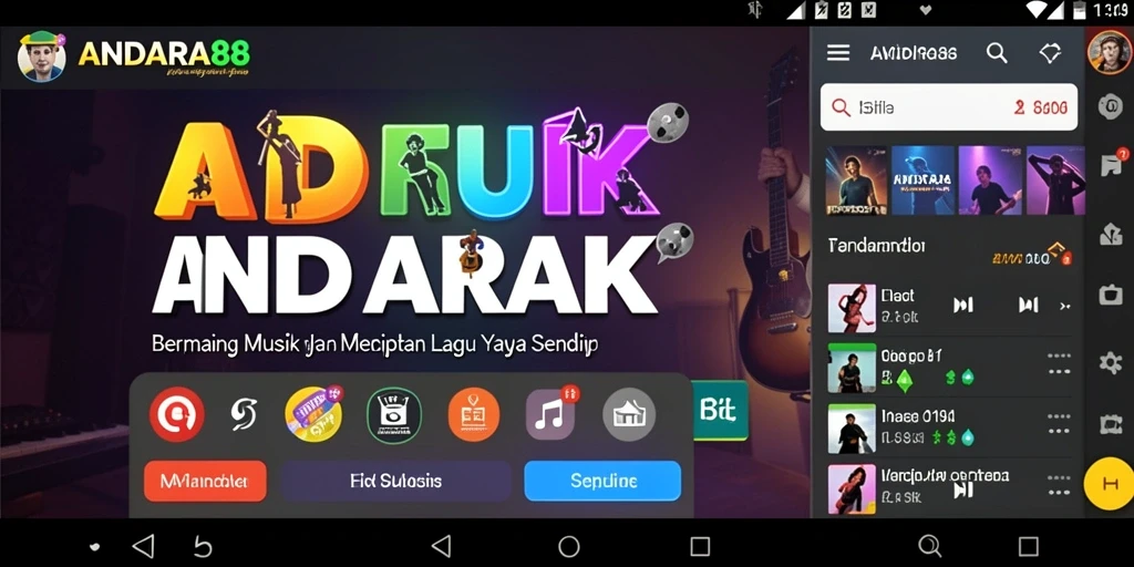 Screenshot utama ANDARA88 menampilkan gameplay musik yang seru dan interaktif.