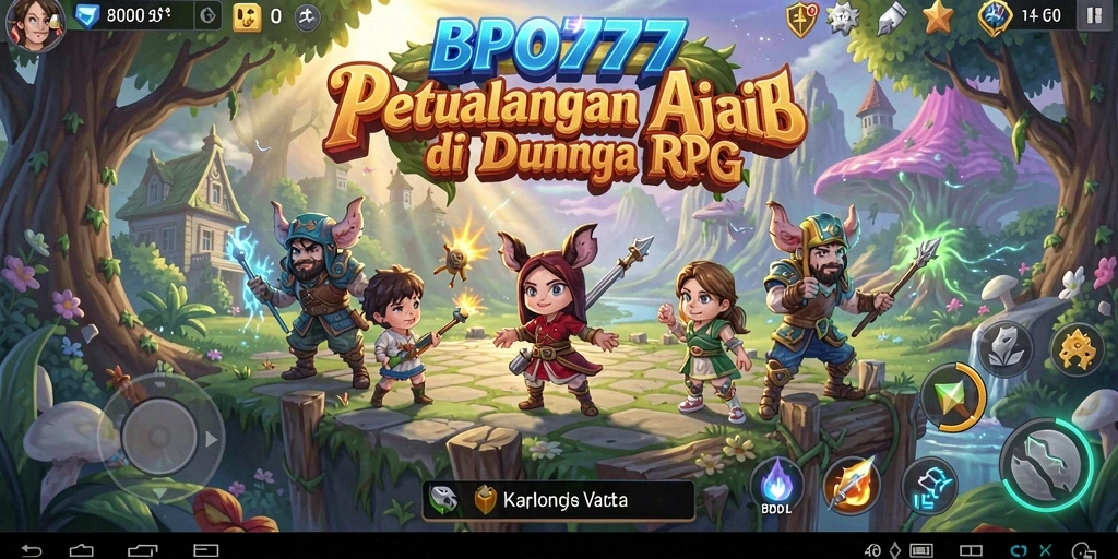 Screenshot utama BPO777 menunjukkan petualangan seru dalam RPG.