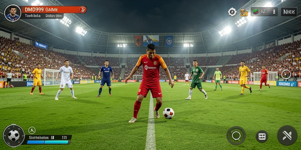 Tampilan menarik dari pertandingan sepak bola yang kompetitif.