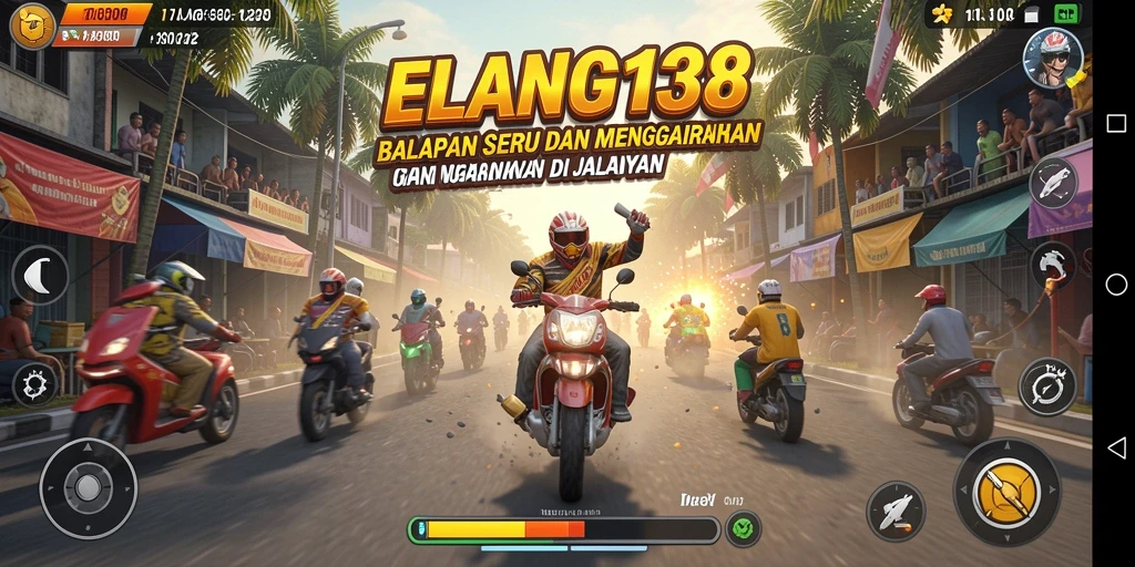 Screenshot ELANG138 menunjukkan aksi balapan motor yang mendebarkan.
