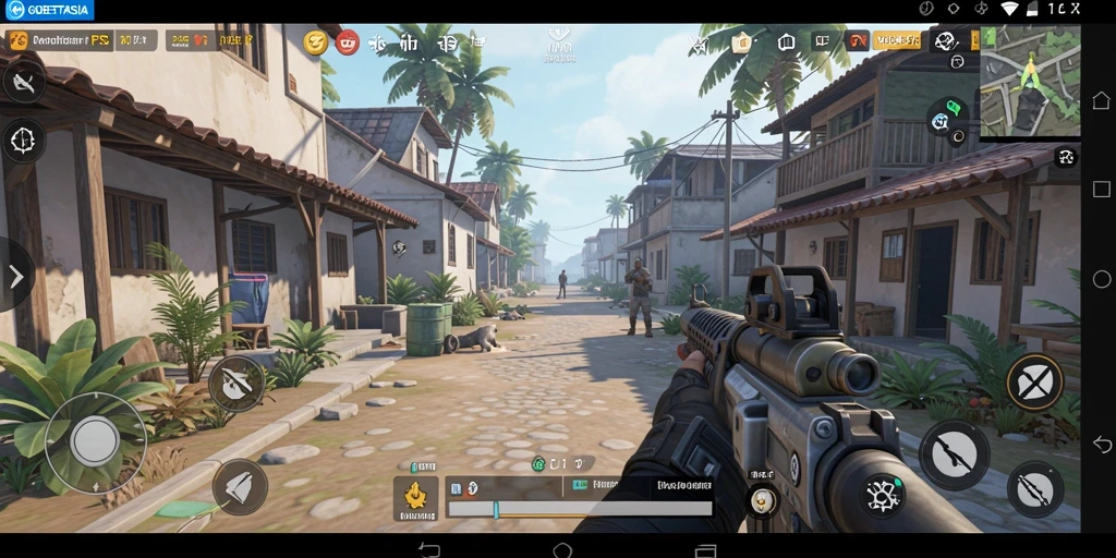 Gambar menunjukkan aksi intens gameplay GOBETASIA dalam pertempuran FPS.