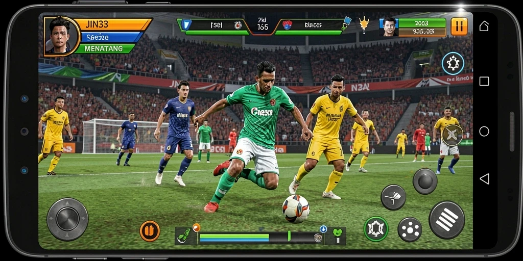 Tampilan gameplay seru di JIN33 dengan aksi sepak bola yang mendebarkan.