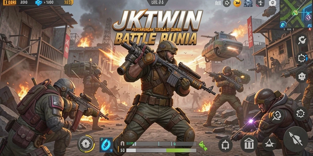 Tangkapan layar gameplay JKTWIN yang menampilkan aksi Battle Royale yang mendebarkan.