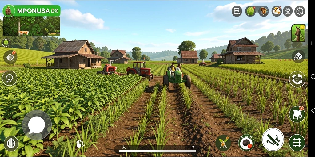 Screenshot MPONUSA menampilkan gameplay bertani yang seru dan interaktif.