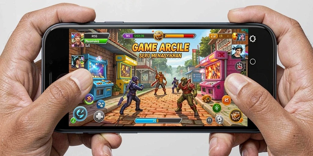 Tampilan gameplay RK55 yang penuh warna dan menantang.