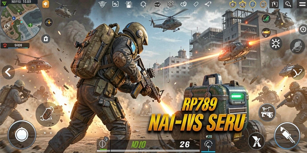 Screenshot gameplay RR789 yang menegangkan di arena pertempuran TPS.